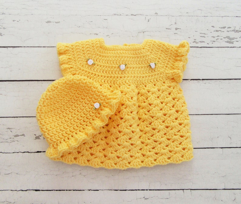 Infant Outfit Yellow Baby Dress Crochet Baby Dress Baby Dress Set Hat Newborn Dress Baby Photo Prop Summer Baby Dress New Baby Gift