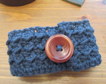 Blue Crochet Cuff Bracelet: Boho Woven Cotton Bracelet