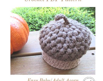 Patrón de ganchillo para gorro de bellota: tallas de bebé a adulto (patrón en PDF)