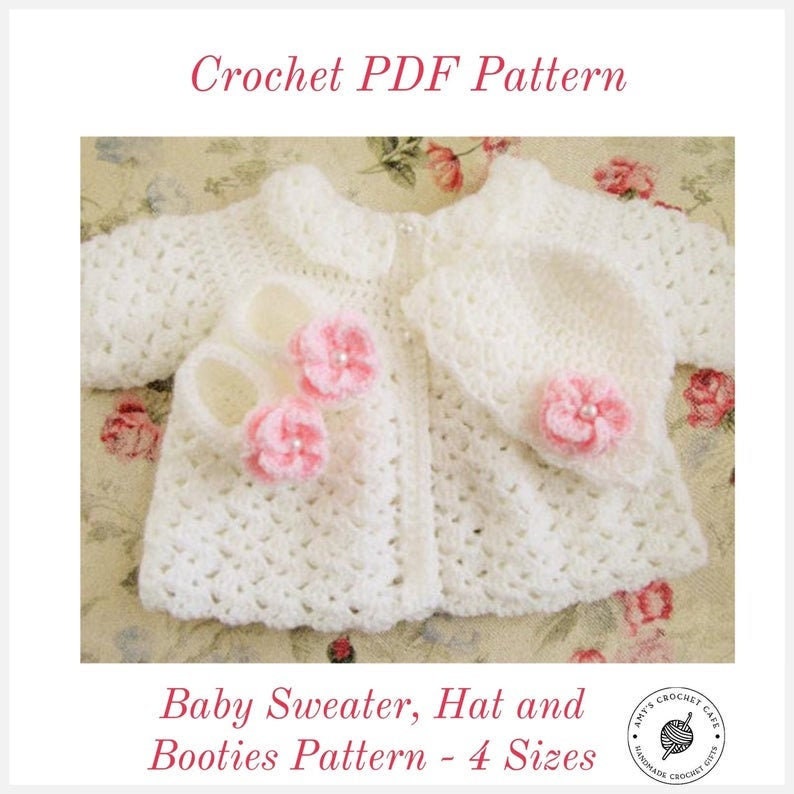 BABY SWEATER PATTERN Baby Hat Pattern Baby Booties Pattern Easy Baby Pattern New Baby Pattern Infant Pattern Crochet Baby Pattern Download