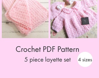 Baby CROCHET PATTERN: Sweater, Blanket, Booties (PDF Pattern) Layette Set