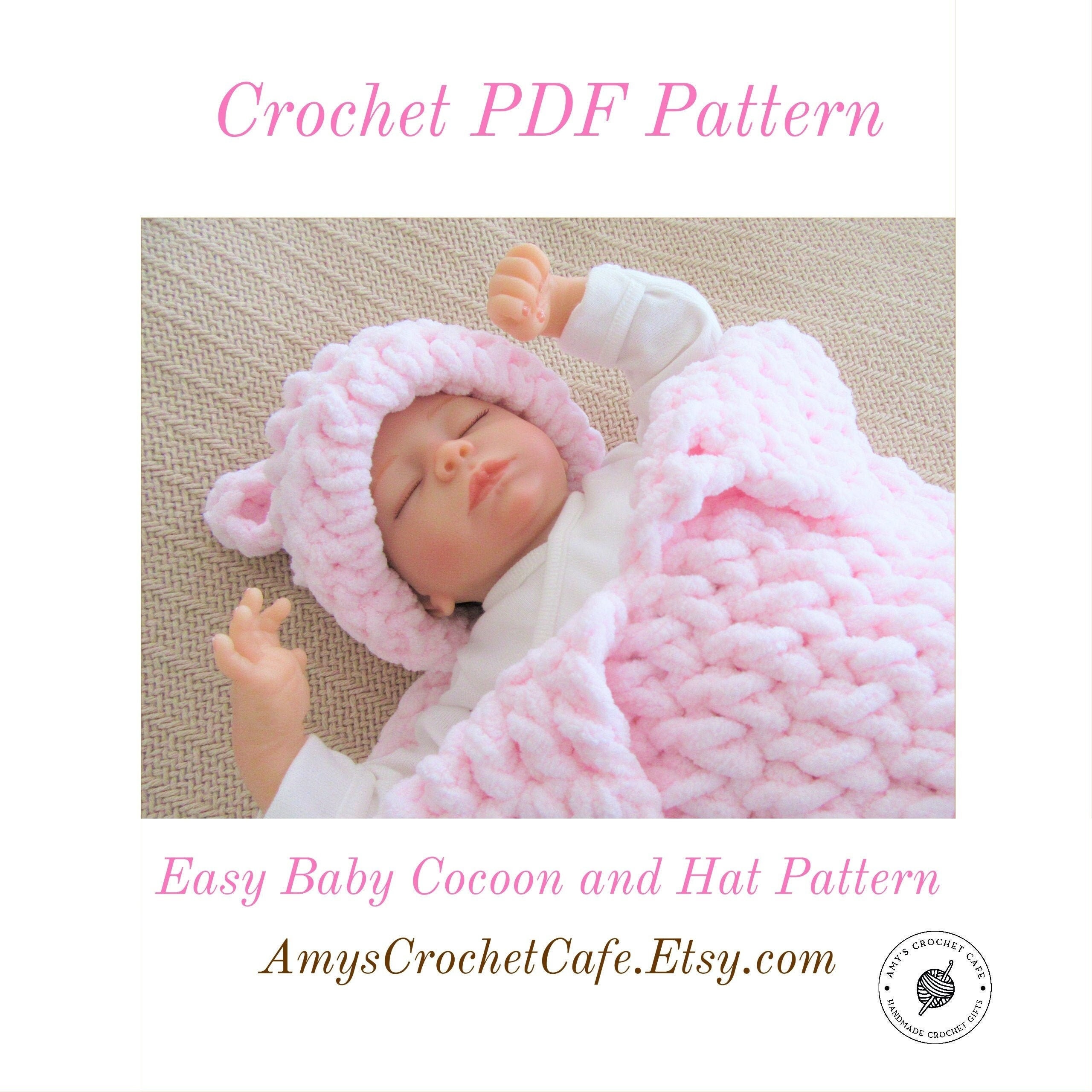 30 Cozy Sack Hat Crochet Patterns for Winter, Gifts, and Photo Props 9 Baby Cocoon and Bear Hat Snuggle Sack Set