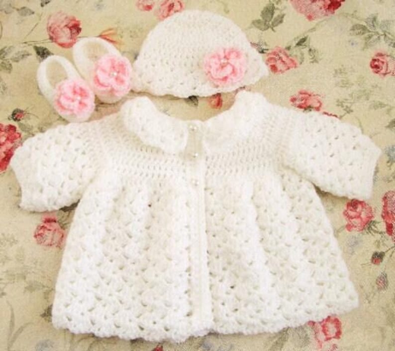 PATRÓN DE GANCHILLO para bebé - Suéter / Gorro / Patucos / 4 tallas (Recién nacido, 0-3, 3-6, 6-12) Conjunto infantil imagen 2