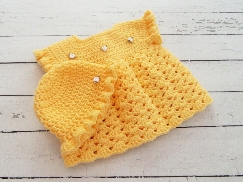 Infant Outfit Yellow Baby Dress Crochet Baby Dress Baby Dress Set Hat Newborn Dress Baby Photo Prop Summer Baby Dress New Baby Gift
