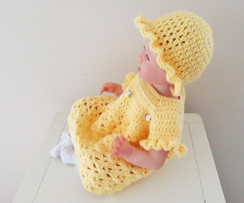 Infant Outfit Yellow Baby Dress Crochet Baby Dress Baby Dress Set Hat Newborn Dress Baby Photo Prop Summer Baby Dress New Baby Gift