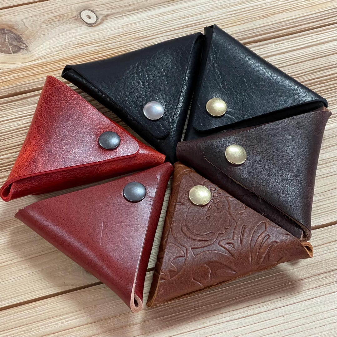 Triangular Coin Purse Small Triangular Handmade Leather Double Sided Coin Pouch With Snaps - Etsy