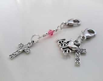 Set of Mini Cross Zipper Pulls Tiny Cross Planner Charm I Love Jesus Zipper Charm Bible Cover Clip On Swarovski Crystal Planner Accessories