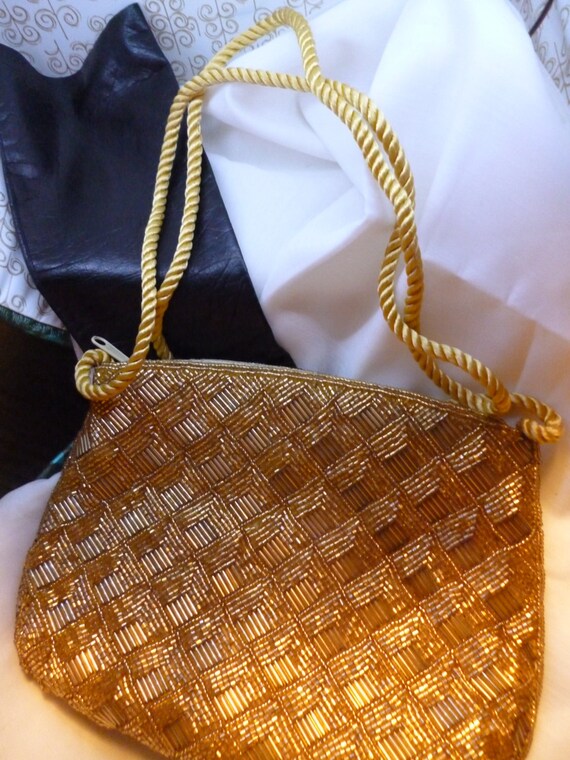 Vintage 80's Gold beaded evening bag - image 3