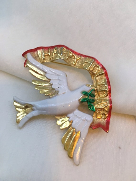 OAJC vintage Happy Holidays dove pin