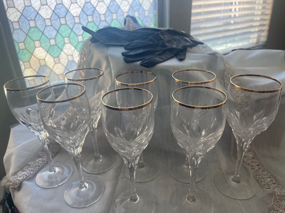 Gorham Crystal Diamond Gold Rim Wine Glasses Set of 8 Etsy