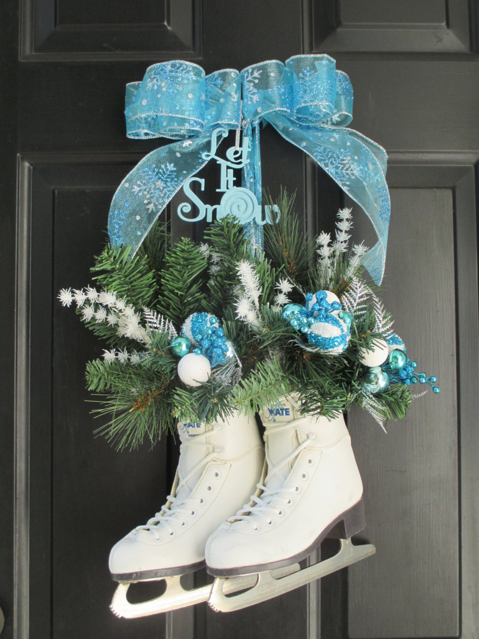Christmas WreathHanging Ice SkatesBlue and Silver Christmas Etsy