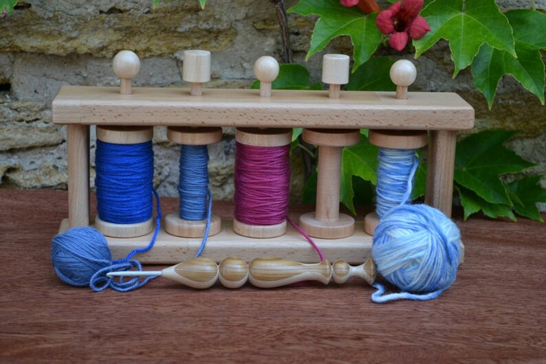 Hand Turned Wooden Yarn / Bobbin Holder 5 Spools for Etsy