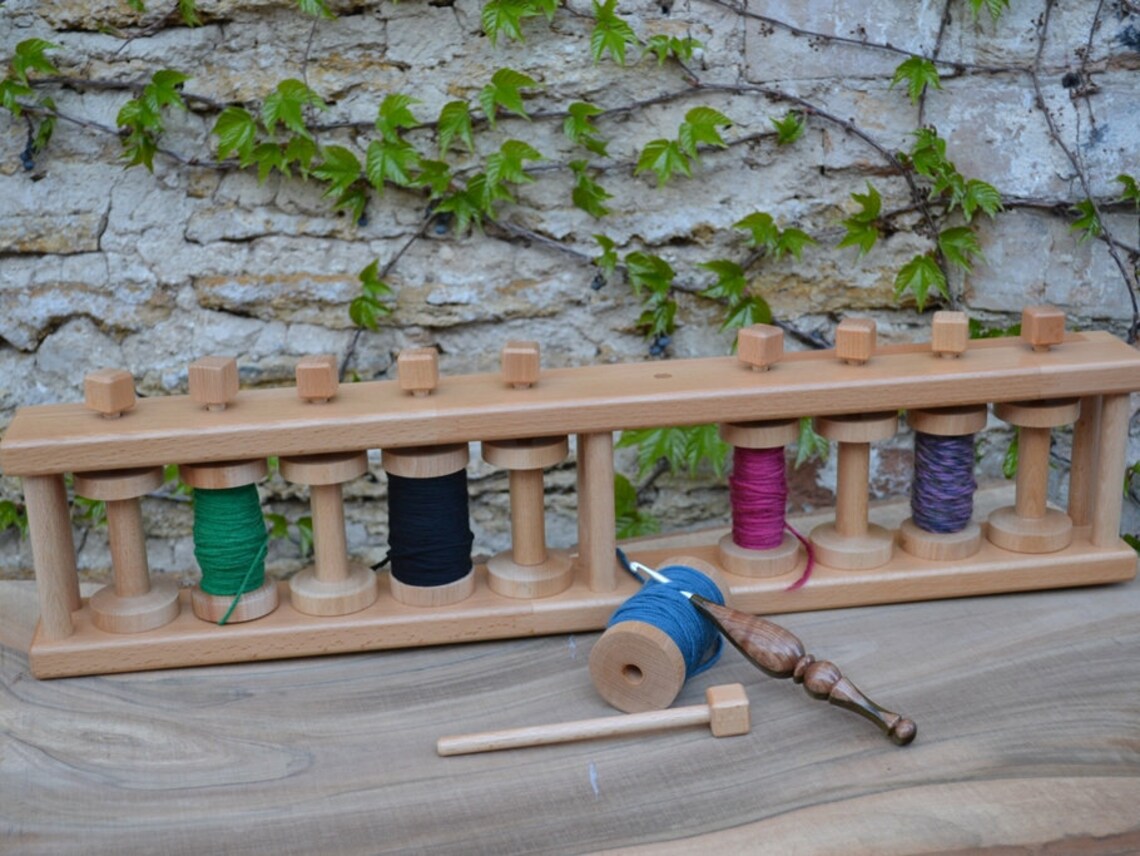 Hand turned Wooden Yarn / Bobbin Holder 10 spools for Etsy