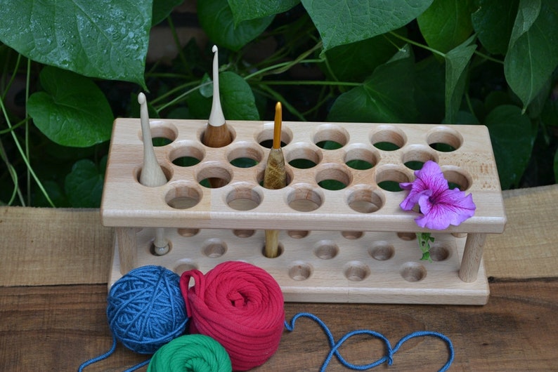 22 holes Wooden Crochet Hook Caddy Crochet Hook Holder Etsy