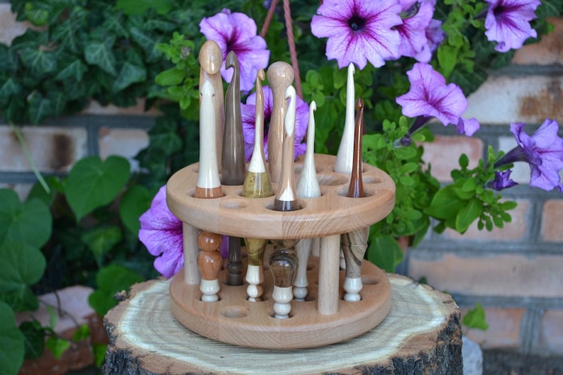 Handmade Round Wooden Crochet Hook Caddy Crochet Hook Holder Etsy