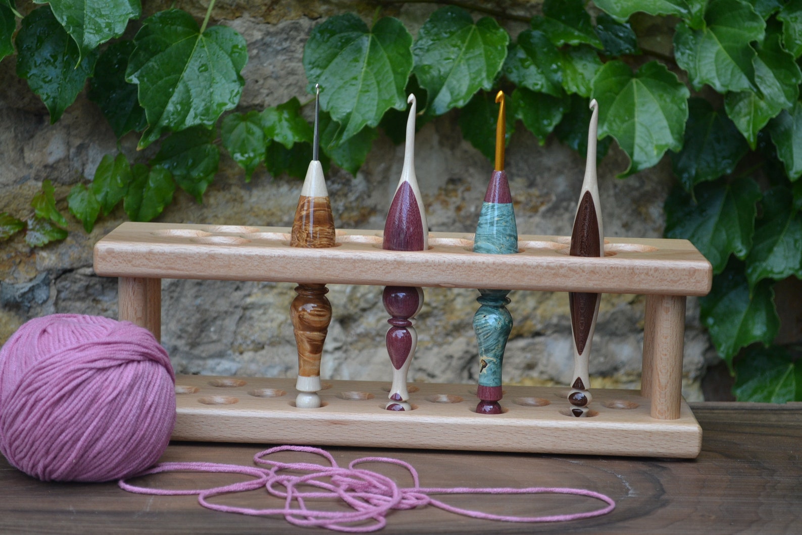 16 holes Handmade Wooden Crochet Hook Caddy Crochet Hook Etsy