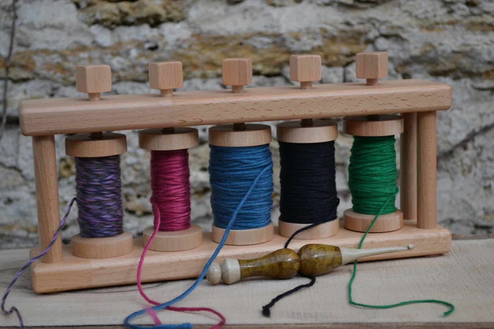 Hand turned Wooden Yarn / Bobbin Holder 5 spools for Etsy