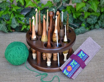 Handmade Round Wooden Crochet Hook Caddy, Crochet Hook Holder, Crochet Hook Stand, Crochet Hooks Organizer, Crochet Hooks Storage