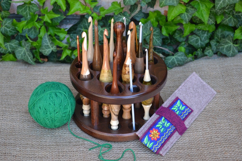 Handmade Round Wooden Crochet Hook Caddy Crochet Hook Holder Etsy