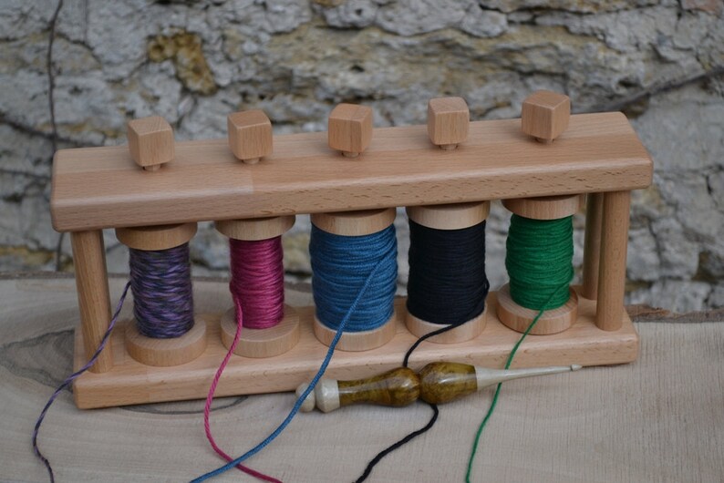Hand Turned Wooden Yarn / Bobbin Holder 5 Spools for Etsy