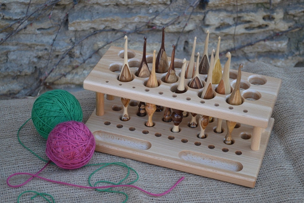 Large 33 Holes Crochet Hooks Organizer Wooden Crochet Hook Etsy