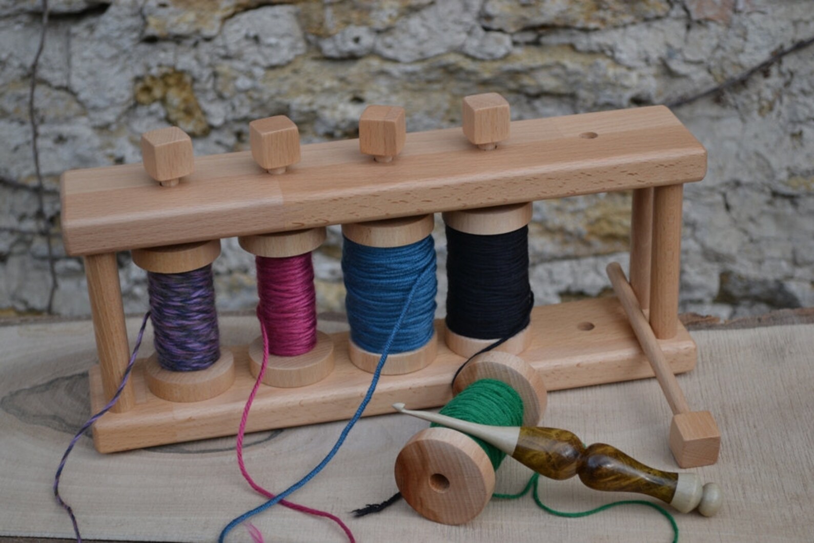 Hand Turned Wooden Yarn / Bobbin Holder 5 Spools for Etsy