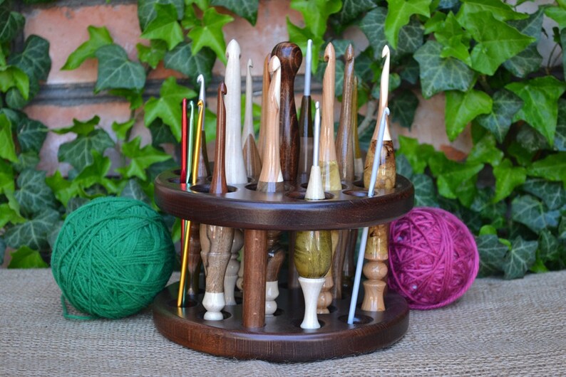 Handmade Round Wooden Crochet Hook Caddy Crochet Hook Holder Etsy