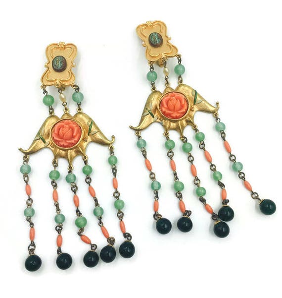 Vintage Chandelier Rose and Bead Earrings 1980's