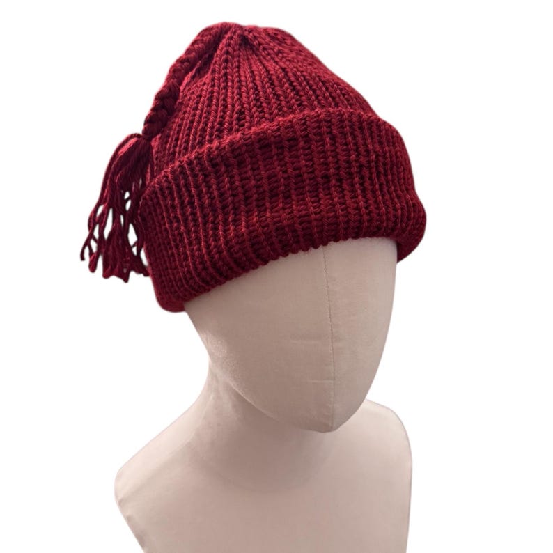 MELT THE ICE Hat Beanie | Braided Tassel | Handmade, Knitted with Brim image 3