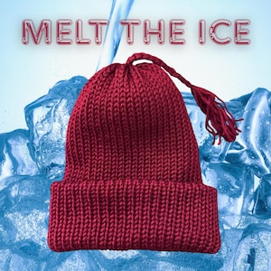 MELT THE ICE Hat Beanie | Braided Tassel | Handmade, Knitted with Brim image 1