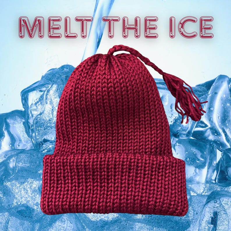 MELT THE ICE Hat Beanie | Braided Tassel | Handmade, Knitted with Brim image 1