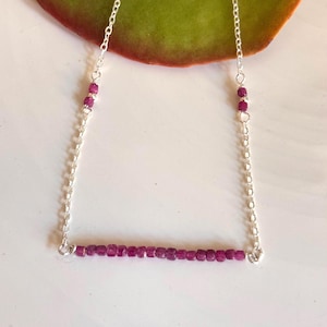 Natural Ruby Bar Necklace in Sterling Silver • Dainty Handmade Jewelry • Under 40 Gift