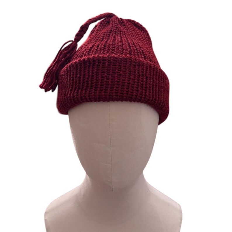 MELT THE ICE Hat Beanie | Braided Tassel | Handmade, Knitted with Brim image 2