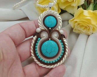 larLarge ethno necklace, large  necklace, ethnic pendant, turquoise necklace, pendant with stone, turquoise necklace, turquoise pendant