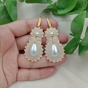 Ensemble de bijoux de mariée SOUTACHE IVOIRE, mariage boucles d'oreilles, perles perle image 1