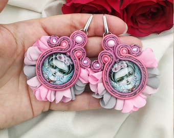 SOUTACHE boucles d'oreilles, boucles d'oBoucles d'oreilles turquoises frida kahlo, bizjoux frida kahlo, boucles doreille  mexicaines