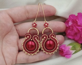 Pendientes Soutache, cristal Rojo negro, flamenco Carmen, aretes cristales, aretes rojas