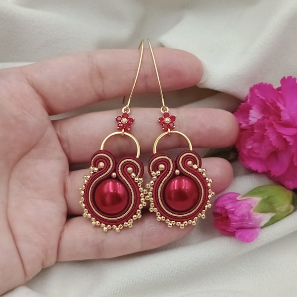 SOUTACHE boucles d'oreilles CARMEN, ROUGE noir, perla bijoux