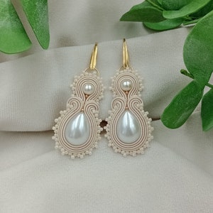 Ensemble de bijoux de mariée SOUTACHE IVOIRE, mariage boucles d'oreilles, perles perle image 3