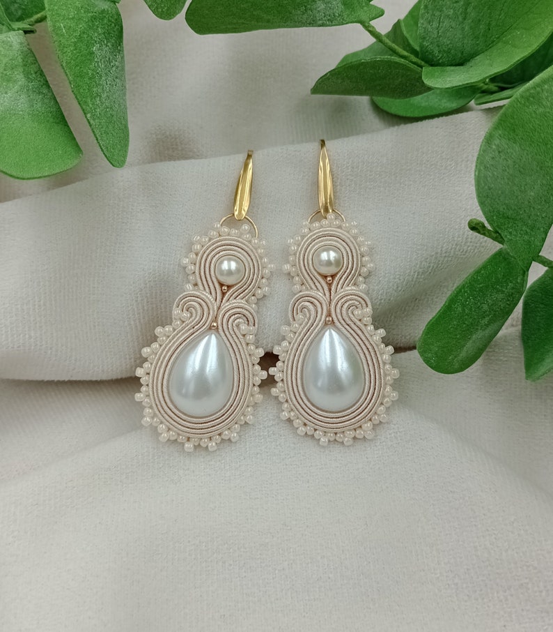 Ensemble de bijoux de mariée SOUTACHE IVOIRE, mariage boucles d'oreilles, perles perle image 3