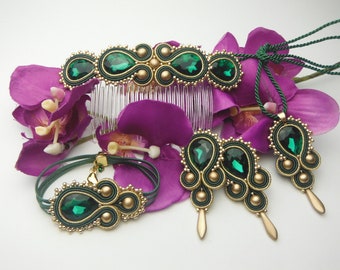 Jewelry emerald set, evening jewelry set, emerald jewelry for wedding, emerald set, bottle set, green jewelry set, green accessories