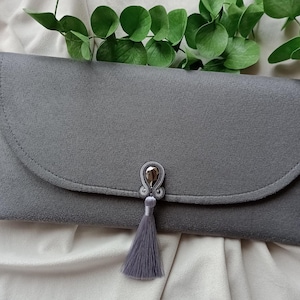 Gray soutache HANDBAG CLUTCHES wedding party glamour glam, grey clutch, silver gray evening bag, grey handbag, grey evening purse