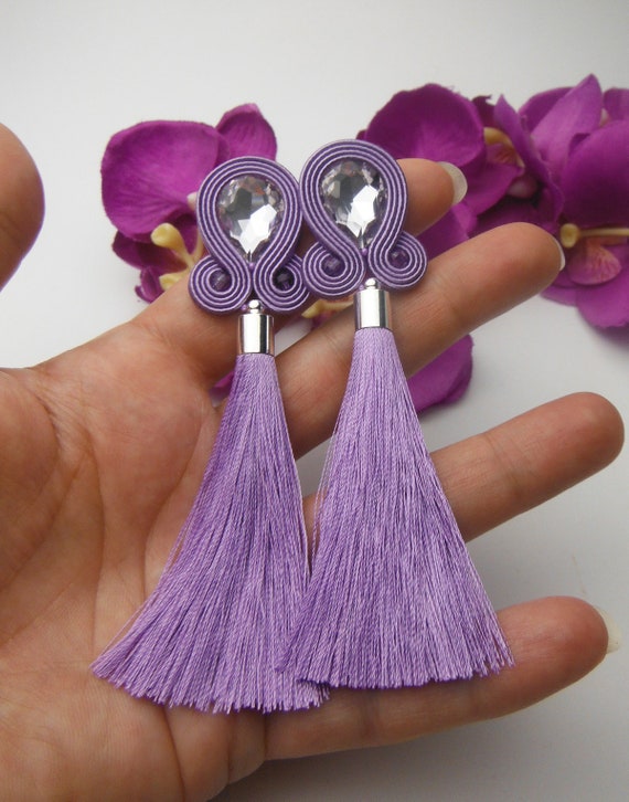 handmade hand made jewellery jewellry purple lavendel violet GYPSY PRINCESS  soutache earrings TASSEL