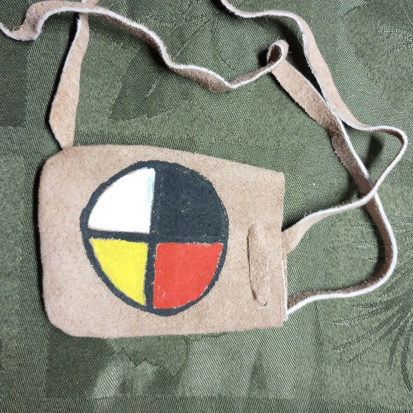 Medicine Wheel Painted Leather Pouch, Draw-string Bag