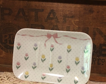 Vintage Ceramic Pink, Purple, Yellow, Tulip Soap Dish