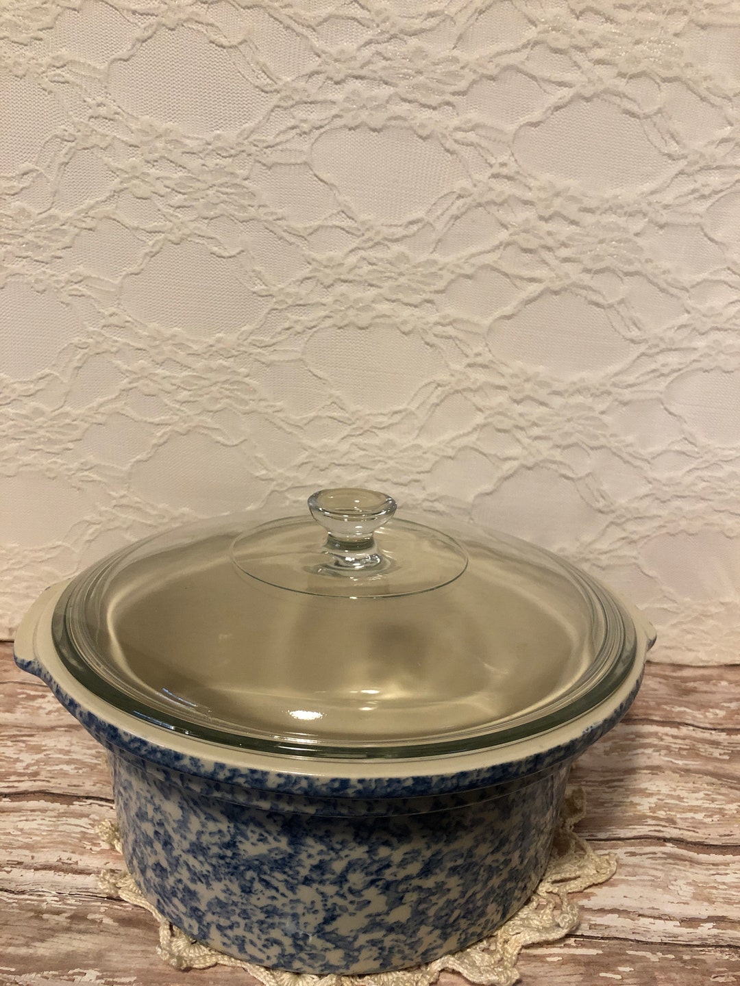 Vintage Blue and White Henn Pottery Covered Casserole Dish Etsy