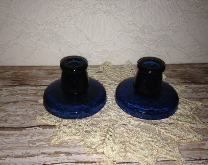 Cobalt Blue Glass Candle Holders Vintage Cobalt Blue Glass Etsy
