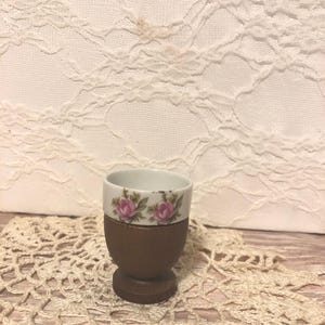 Vintage Ceramic and Wood Egg Cup