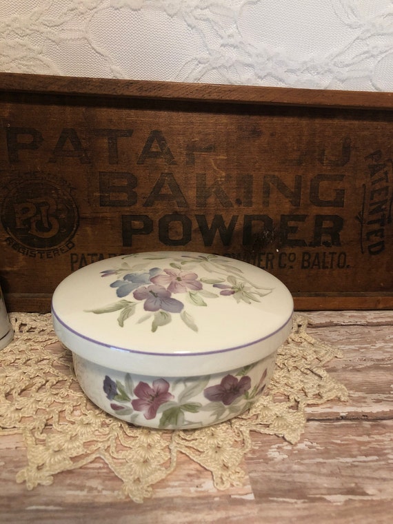 Vintage Ceramic Trinket Box, Vintage Ceramic Flora