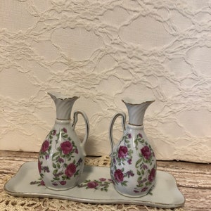 Vintage Floral Perfume Tray With Perfume Bottles, Vintage Perfume Bottles